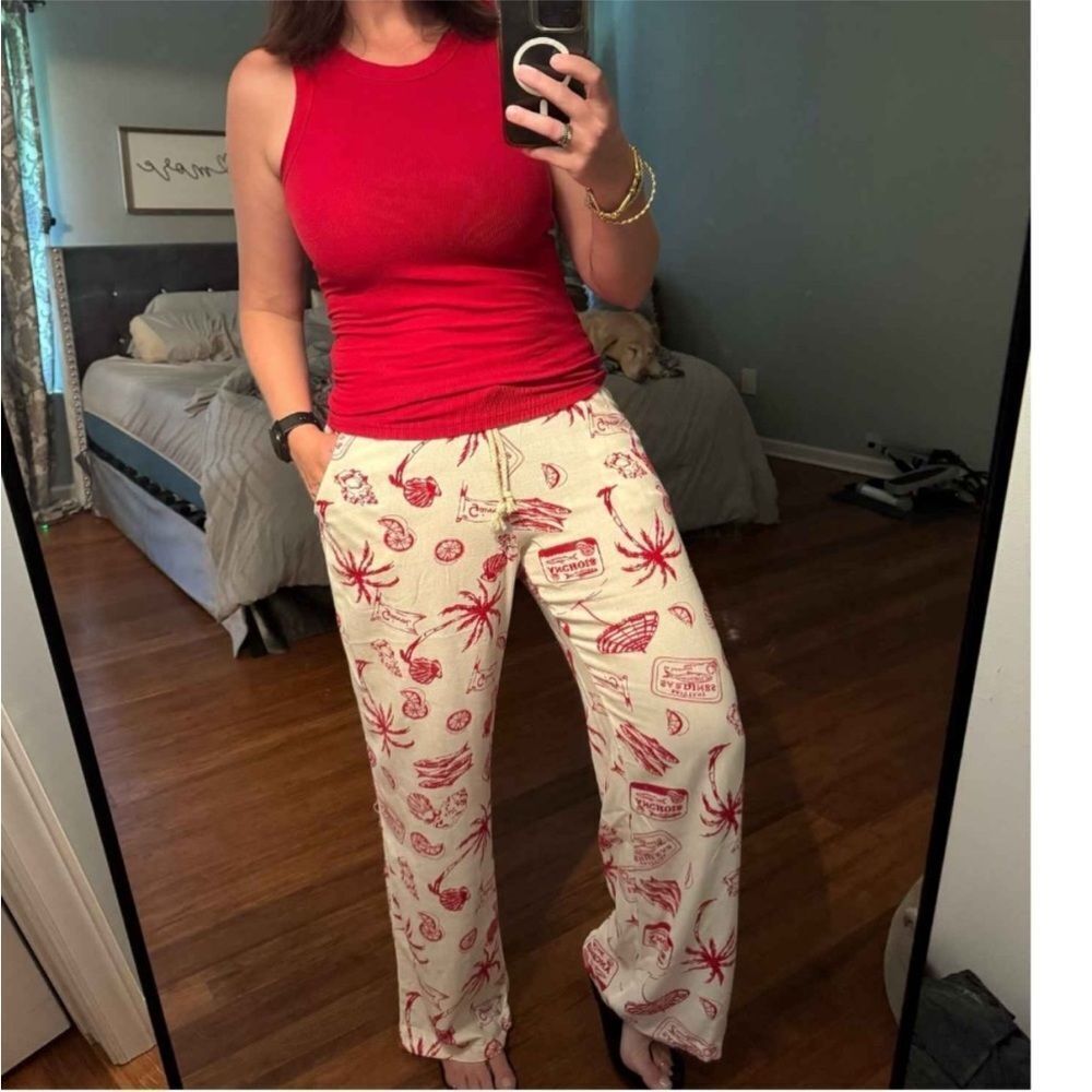 Wild Fable Cream and Red Beach Seashell Linen Pant